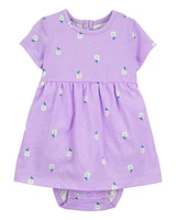 Baby Floral Bodysuit Dress - Purple