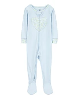 Baby Heart Striped Snug Fit Cotton Footie 1-Piece Pyjamas - Blue