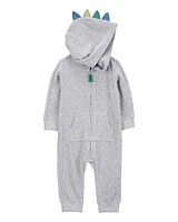 Baby Dinosaur Cotton Blend Long-Sleeve Jumpsuit - Grey