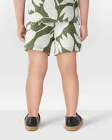 Toddler Tropical Print Pull-On French Terry Shorts - Green/White