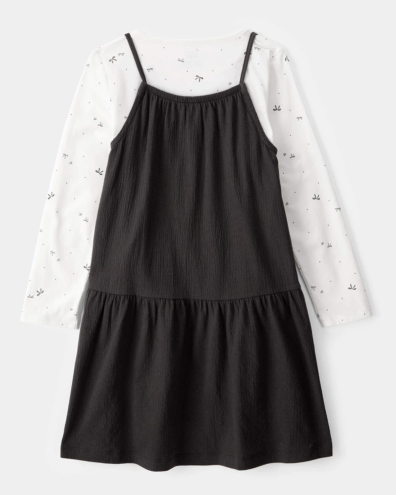 Kid 2-Piece Bow Print Tee & Tank Dress Set