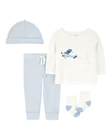 Baby 4-Piece Airplane Print Outfit Set