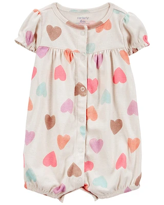 Baby Heart Print Ribbed Short-Sleeve Romper