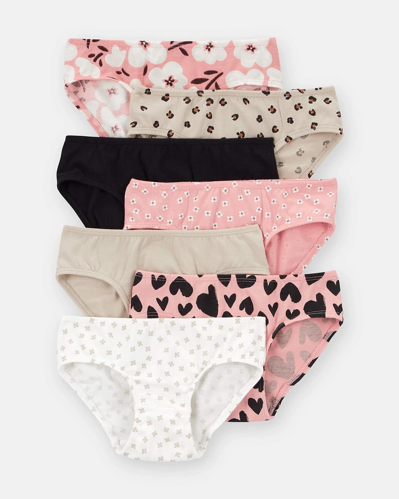 Toddler 7-Pack Heart Floral Hipster Stretch Cotton Undies