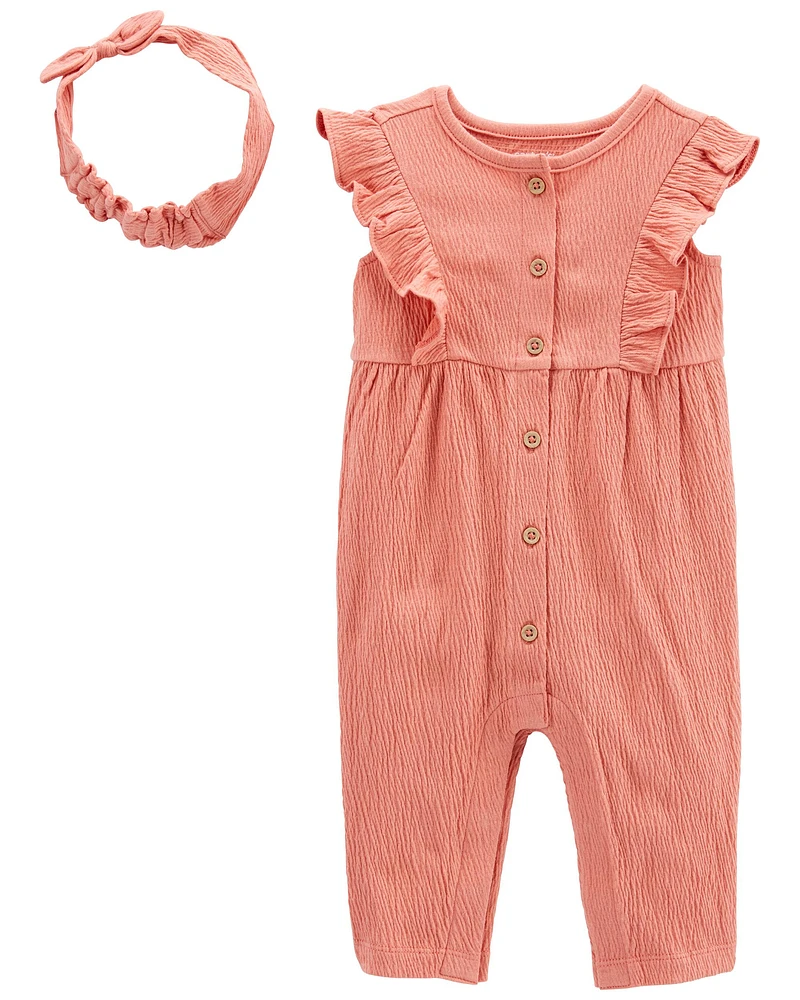 2-Piece Crinkle Jersey Jumpsuit & Headwrap Set