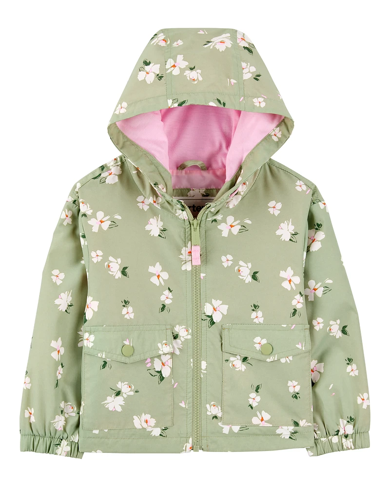 Toddler Floral Print Windbreaker Jacket - Olive