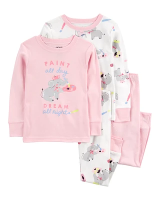 Baby 4-Piece Painter Elephant 100% Snug Fit Cotton Pyjamas