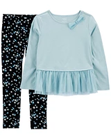 Kid 2-Piece Tulle Peplum Top & Floral Legging Set