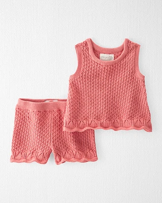 Baby Girl 2-Piece Organic Cotton Crotchet Knit Set