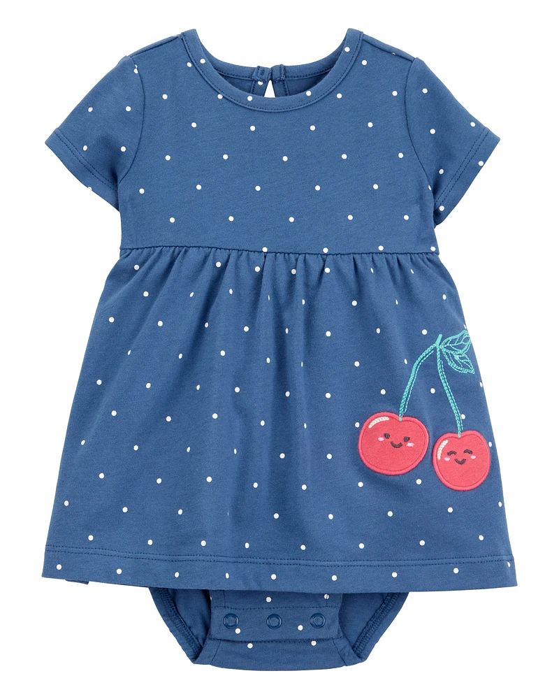 Baby Cherry Bodysuit Dress - Blue