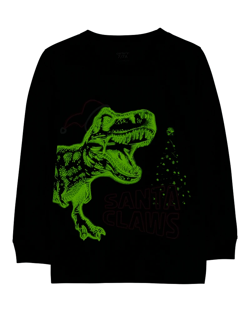 Kid Santa Claws Dinosaur Graphic Tee