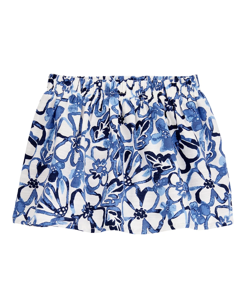 Baby Floral Linen Look-alike Pull-On Skort - Blue