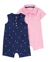 Baby 2-Pack Polo Romper Set