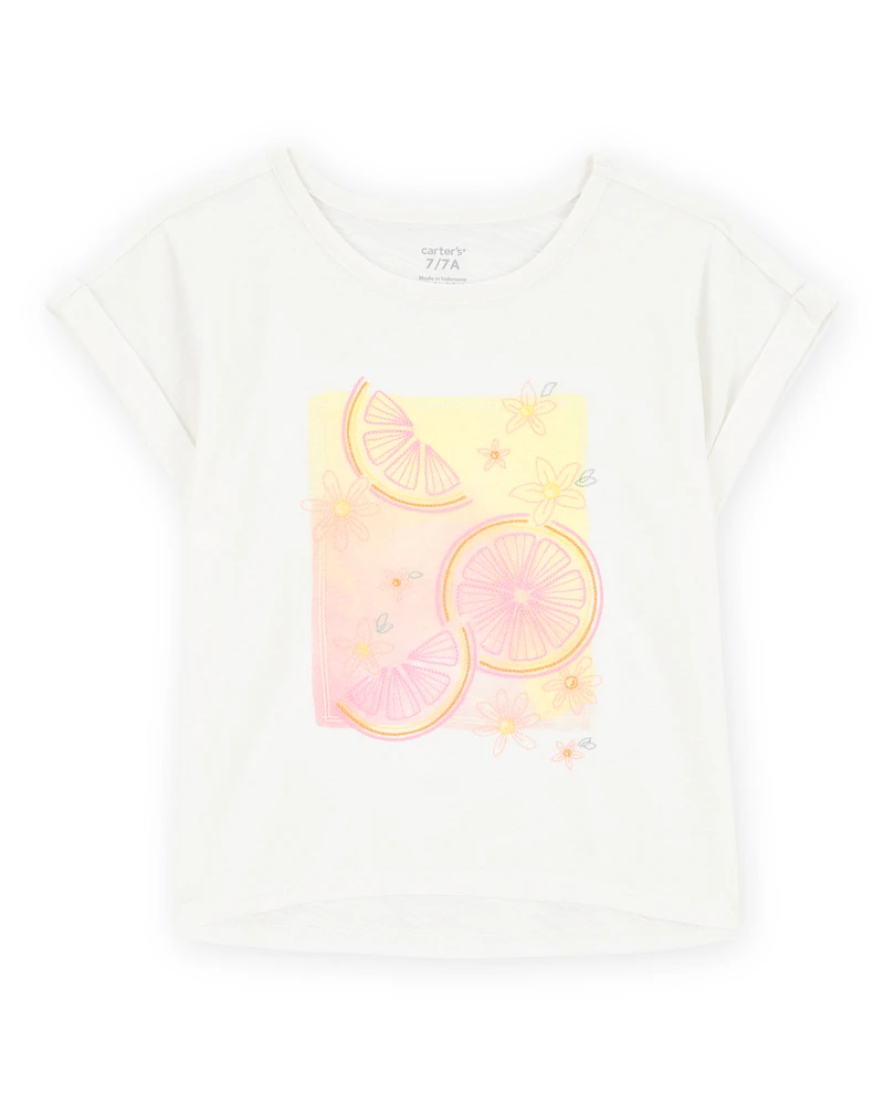 Kid Short-Sleeve Lemon Fashion Top - Ivory