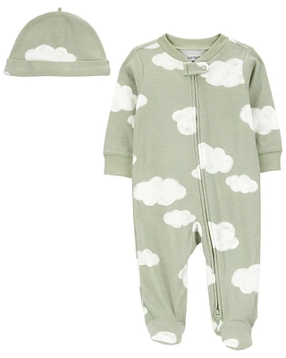 2-Piece Cloud 2-Way Zip Sleeper Pyjamas & Cap Set