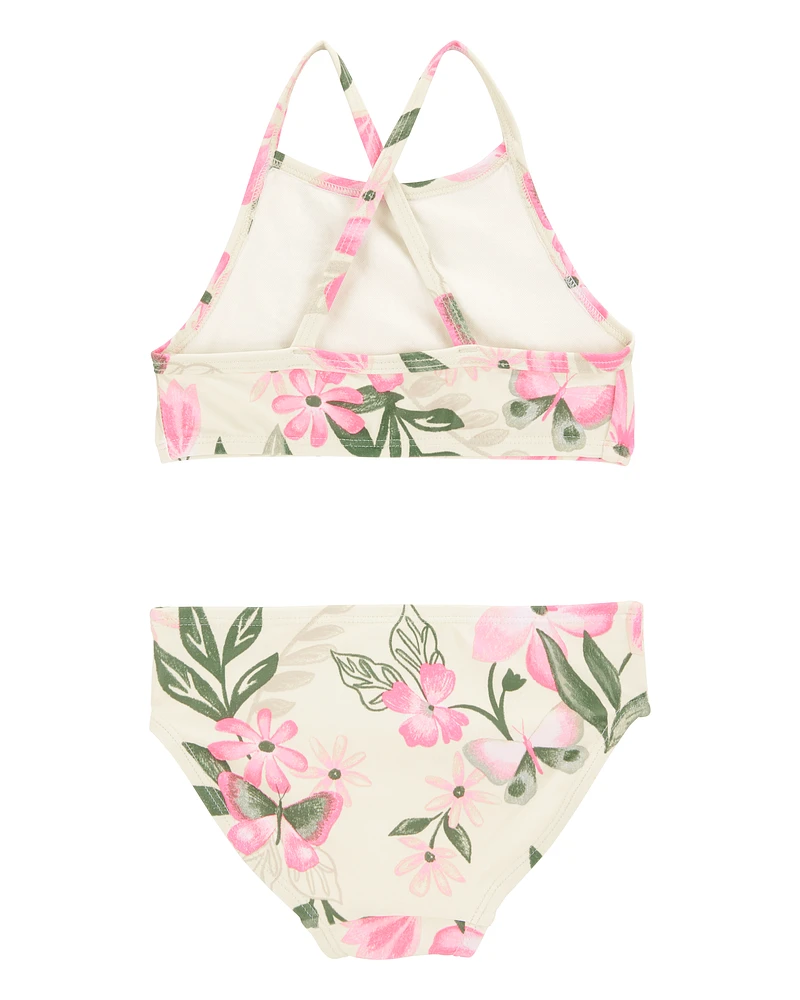 Toddler Girl 3-Piece Tropical Floral Rashguard Swim Set - Pink/Cream