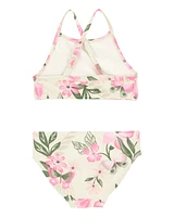 Toddler Girl 3-Piece Tropical Floral Rashguard Swim Set - Pink/Cream