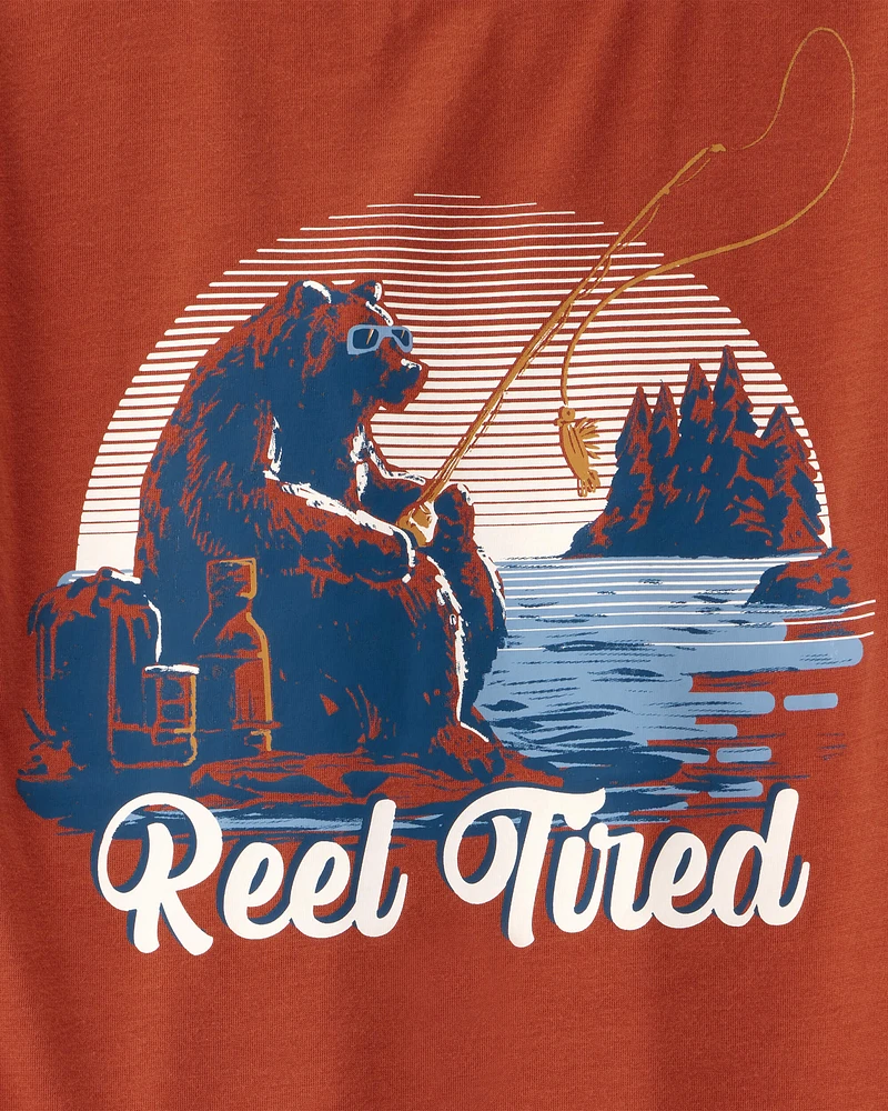Kid 2-Piece Bear Fishing Loose Fit Pajamas