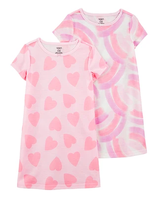 Kid 2-Pack Rainbow Hearts Nightgowns