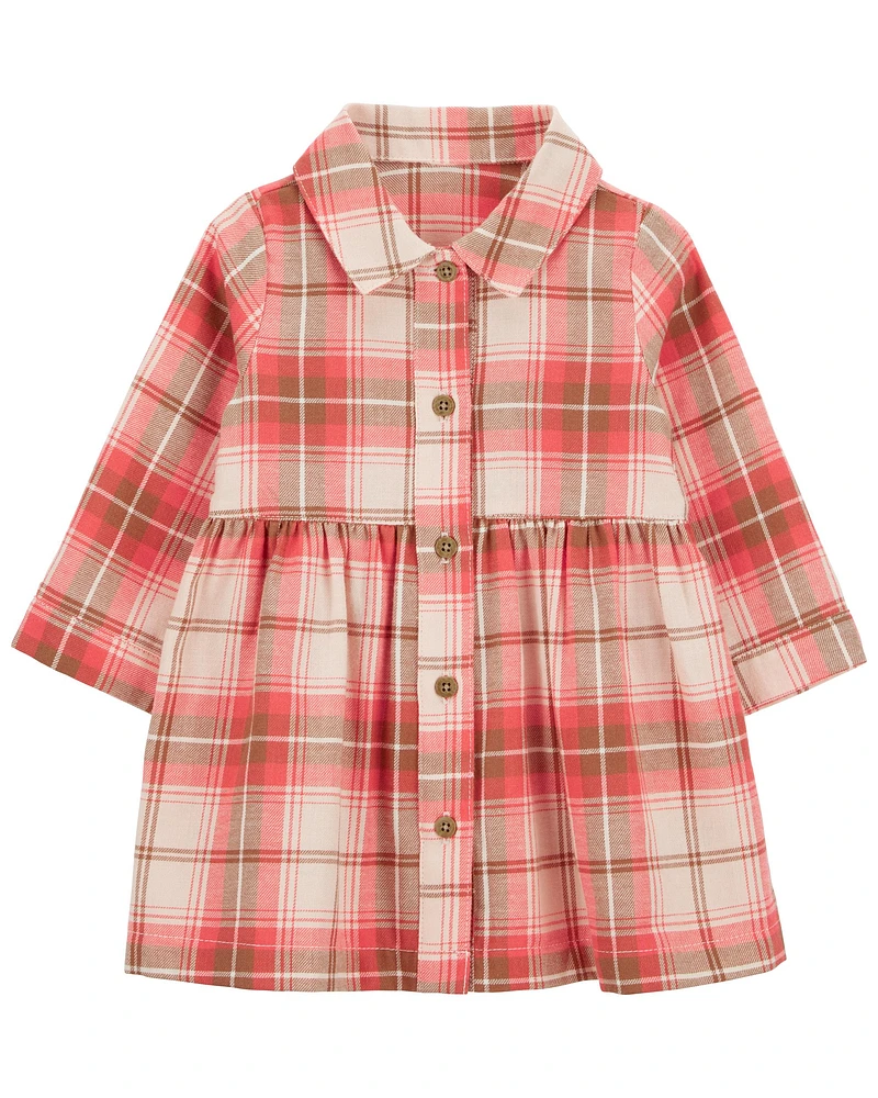 Plaid Button Front Shirtdress