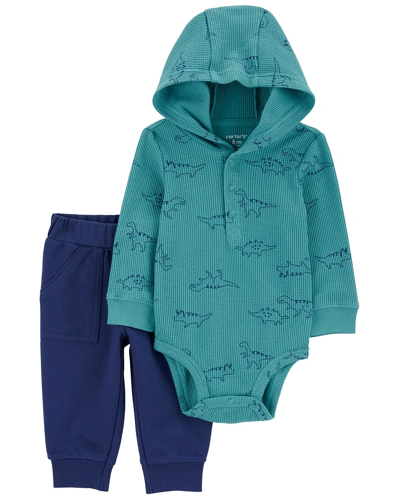 2-Piece Dinosaur Hooded Bodysuit Pant Set