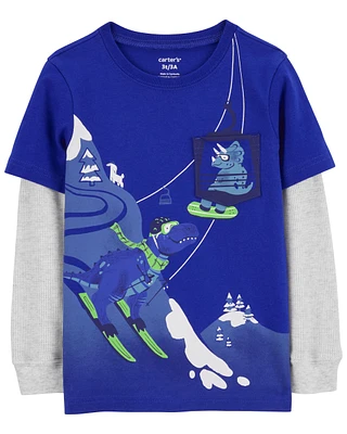 Dinosaur Ski Layered-Look Tee