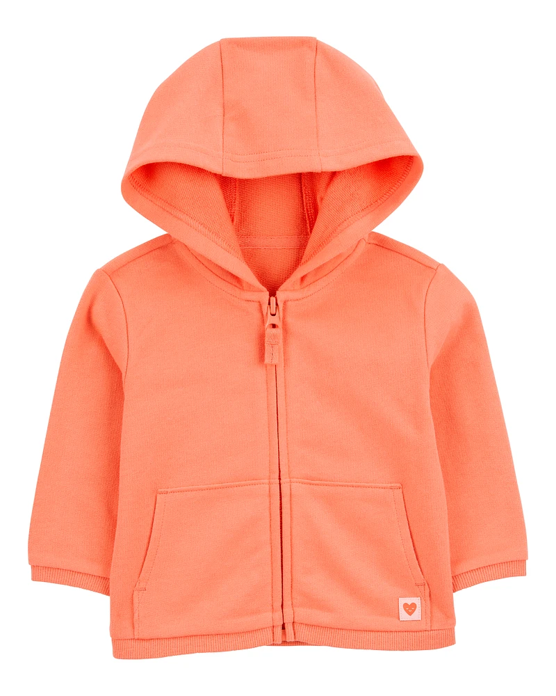 Baby Zip-Up French Terry Cardigan - Orange