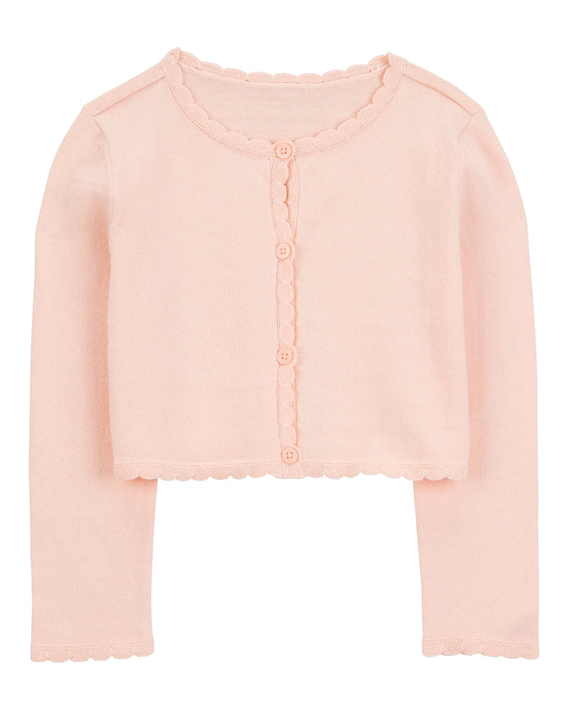 Toddler Wave Trim Cardigan Sweater - Pink