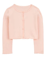 Toddler Wave Trim Cardigan Sweater - Pink