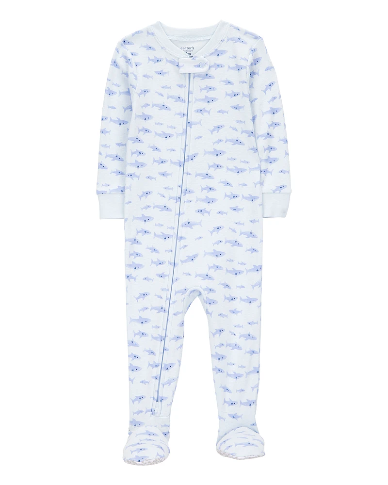 Baby 1-Piece Shark Print 100% Snug Fit Cotton Footie Pyjamas