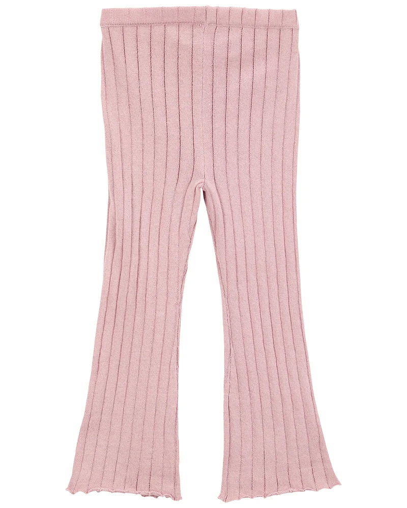 Baby Ribbed Sweater Knit Flare Pants - Pink