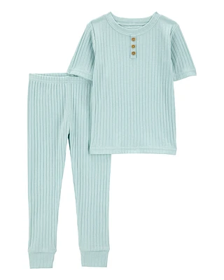 Baby Ribbed Cotton Blend 2-Piece Pyjamas - Teal