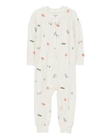 Toddler 1-Piece Camp Print Zip-Up PurelySoft Footie Pajamas