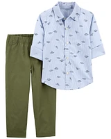 Baby 2-Piece Dinosaur Button-Front Shirt & Canvas Set