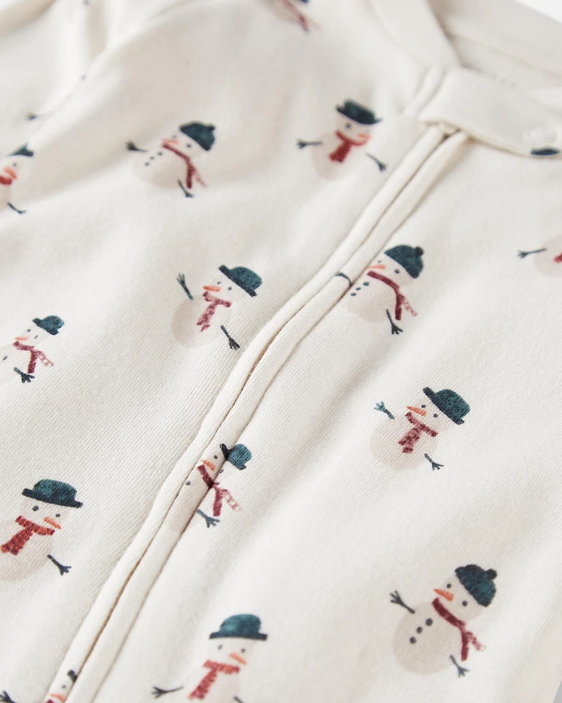 Baby Organic Cotton Sleep & Play Pajamas Snowman Print