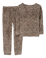 Kid 2-Piece Fuzzy Velboa Cheetah Print Pyjamas