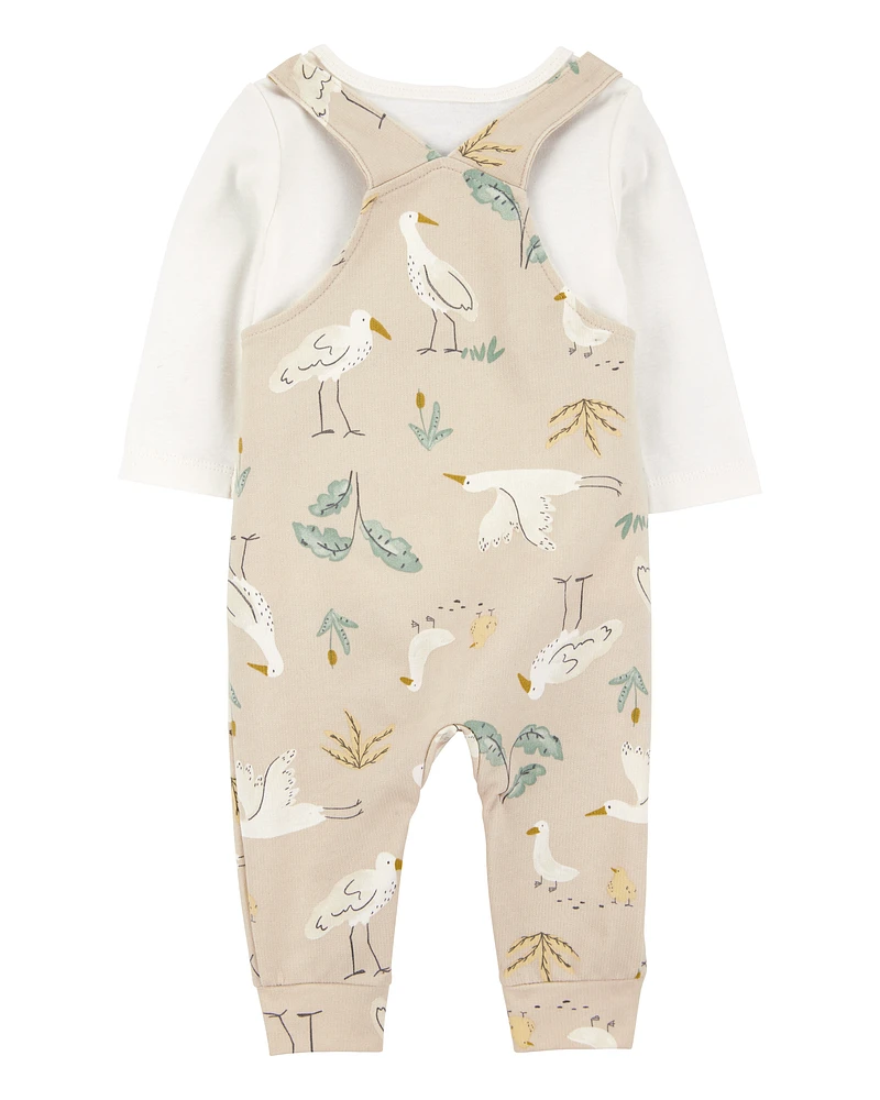 Baby 2-Piece Bird Print Long-Sleeve Tee & Overall Set