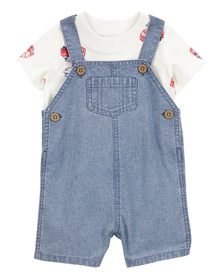 Baby 2-Piece Fire Truck Tee & Shortall Set - Grey