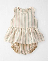 Baby Linen Striped Sunsuit Made with Organic Cotton
