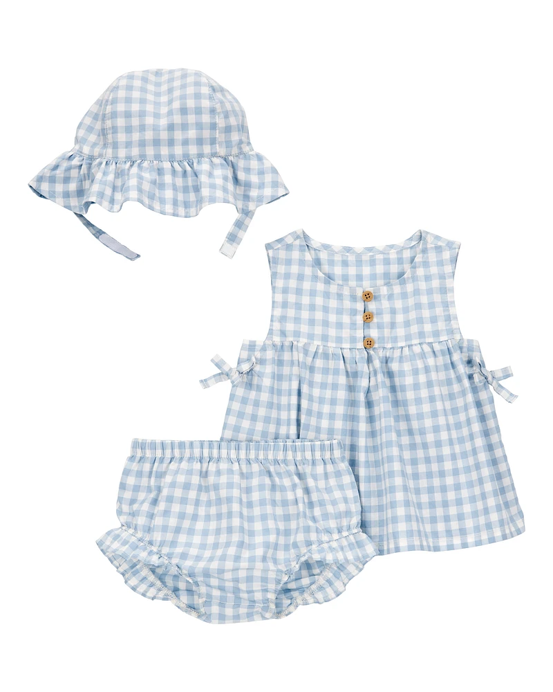 Baby 3-Piece Gingham Hat Outfit Set