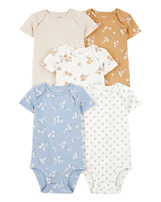 Baby 5-Pack Floral Short-Sleeve Cotton Bodysuits