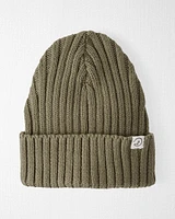 Baby Organic Cotton Ribbed Knit Beanie Olive