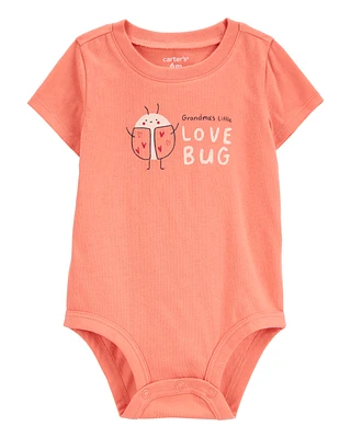 Baby Grandma's Little Love Bug Short-Sleeve Bodysuit - Peach