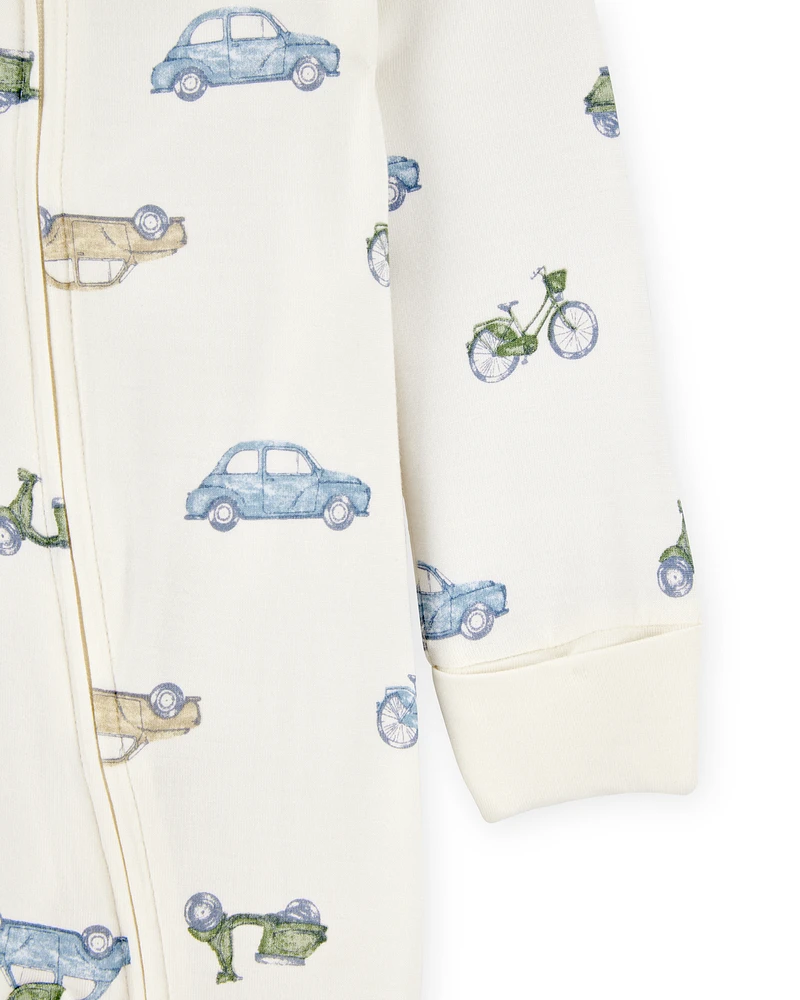 Baby Car Print 2-Way Zip PurelySoft Sleeper Pyjamas - Ivory