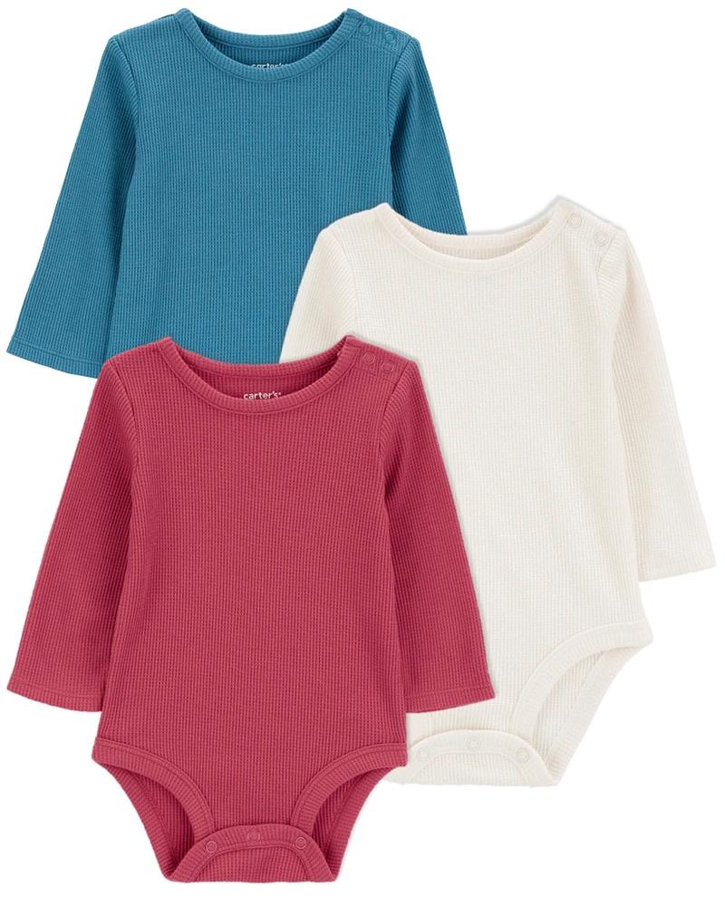 Baby 3-Pack Waffle Knit Long-Sleeve Bodysuits