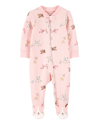Baby Dog Print 2-Way Zip Cotton Sleeper pyjamas