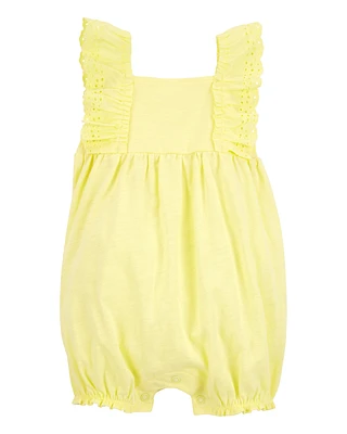 Baby Eyelet Flutter-Sleeve Romper -Yellow