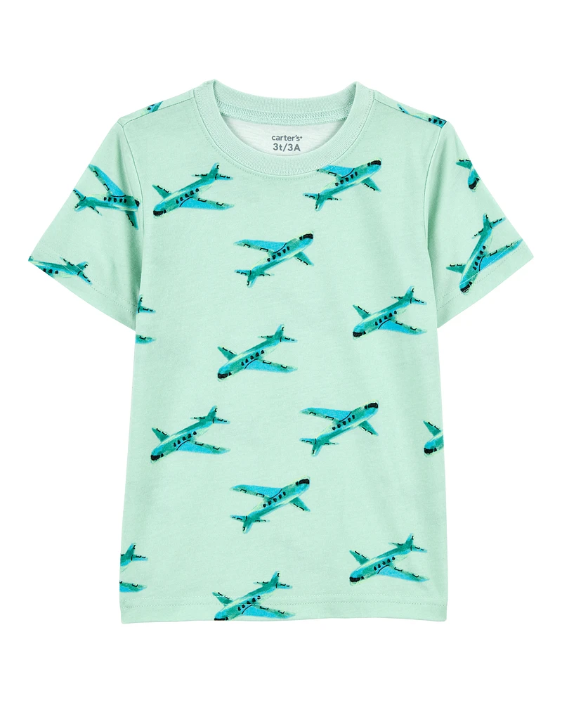 Airplane Print Knit Short-Sleeve Tee - Green