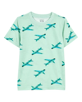 Airplane Print Knit Short-Sleeve Tee - Green