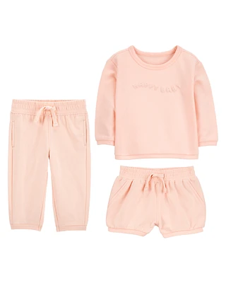 Baby 3-Piece French Terry Mix-and-Match Outfit Set - Pink